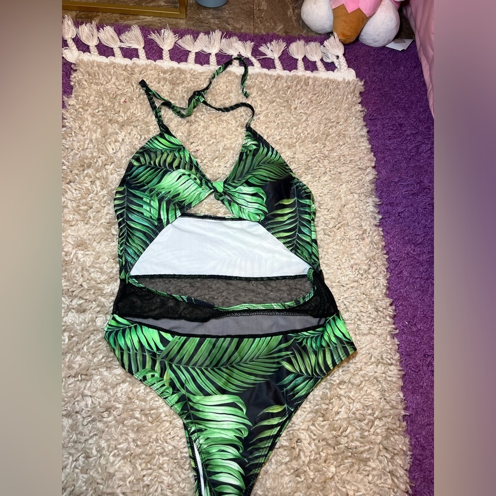 Tropical Leaf Print  adult One Piece Swimsuit